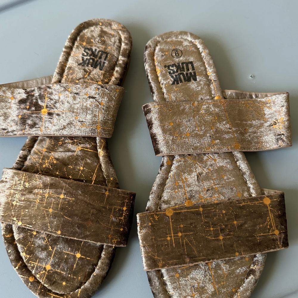 Muk Luks Shimmering Gold Slide Sandals